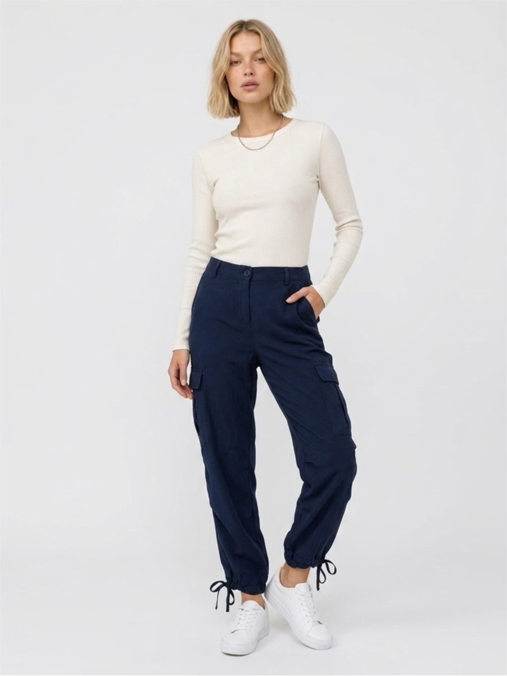 Women’s Acrobat Deep Navy Blue Cargo Trousers 100% Silk Summer Pants size S